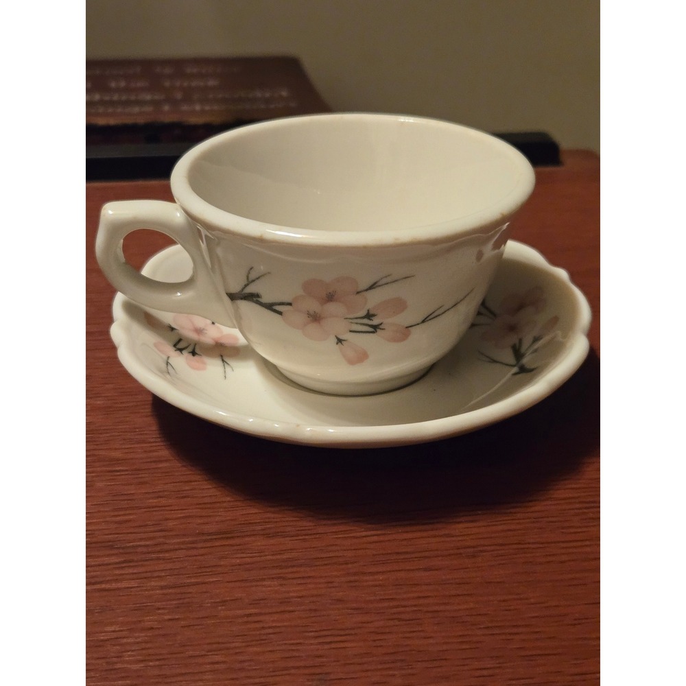 Vintage Syracuse China Cherry Blossom Tea Cup and Saucer Set Pink Floral USA